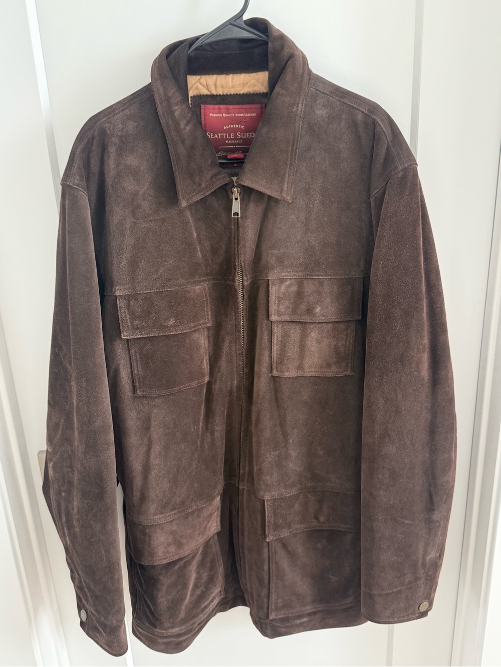 Eddie Bauer Men’s Brown Leather Jacket Tall L Vintage Seattle Suede Quilted